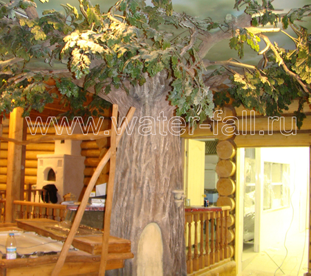 Дуб искусственный - высотой 3,5м - в кафе "Елки-Палки" в ТЦ "Вавилон", г. Москва - 2011г.