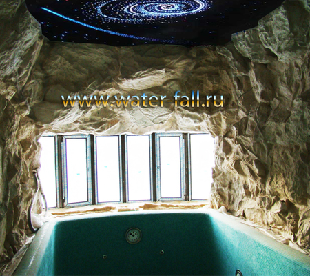 Искусственный белый грот в отделке бассейнов из декоративного искусственного камня в совместном декоре со звездным небом - г. Зеленогорад, МО - 2010г.