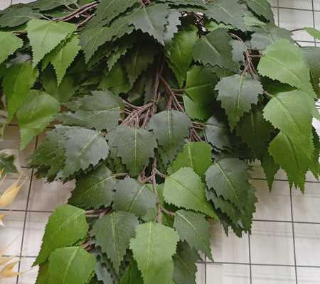 Искусственная ветка березы зеленая летняя.